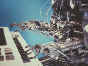 Robot playing a piano