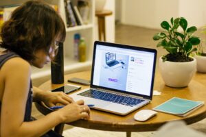 A woman working on a computer