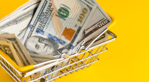 money in a shopping cart